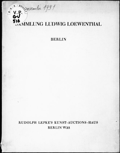 Sammlung Ludwig Loewenthal, Berlin [...] : [vente du 25 novembre 1931]