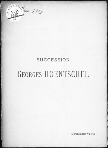 Succession Georges Hoentschel. 2ème vente [...] : [vente du 5 mai 1919]