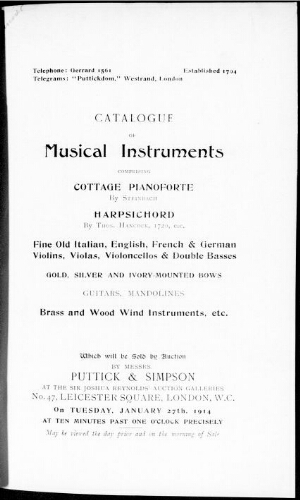 Catalogue of musical instruments [...] : [vente du 27 janvier 1914]