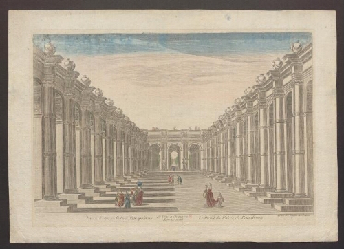 Facies exterior Palacii Petropolitani. 15ème vue d'optique représentant le profil du Palais de Petersbourg. Loyer sculp