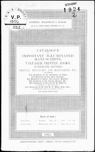 Catalogue of important illuminated manuscripts, valuable printed books, autograph letters [...] : [vente des 29 et 30 juillet 1924]