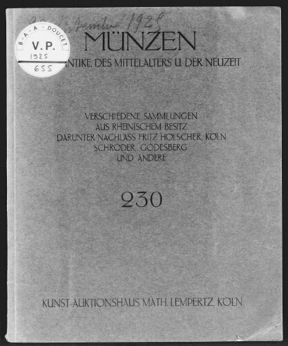 Münzen der Antike, des Mittelalters und der Neuzeit [...] : [vente du 29 septembre 1925]