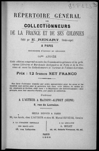 Répertoire général des collectionneurs de la France et de ses colonies