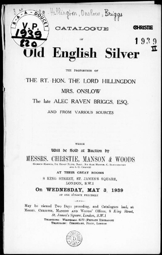 Catalogue of old English silver […] : [vente du 3 mai 1939]