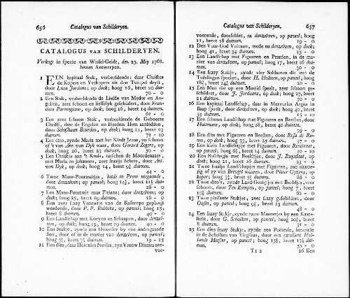 Catalogus van Schilderyen, verkogt in specie van Wissel-Geldt [...] : [vente du 25 mai 1768]