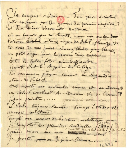 Manuscrit autobiographique de Félix Ziem