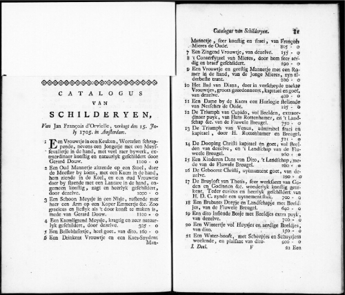 Catalogus van Schilderyen van Jan François d'Orvielle [...] : [vente du 15 juillet 1705]