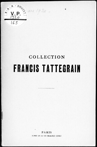 Collection Francis Tattegrain [...] : [vente des 15 et 16 mars 1920]