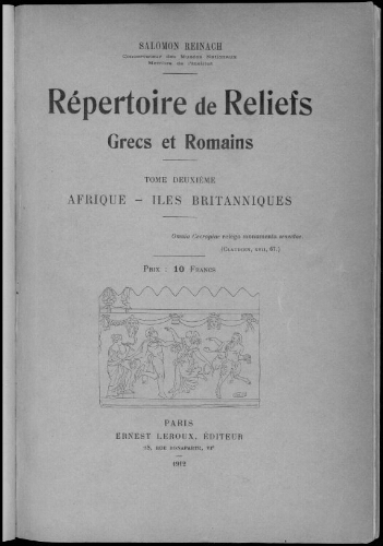 Répertoire de reliefs grecs et romains. Tome 2 : Afrique - Iles Britanniques