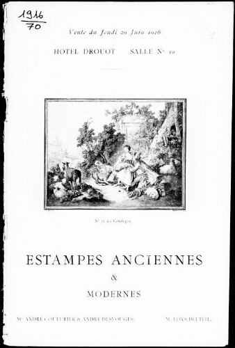 Catalogue des estampes anciennes et modernes […] : [vente du 29 juin 1916]