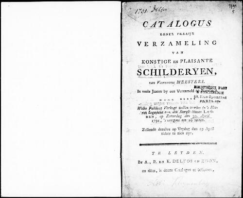Catalogus eener fraaije verzameling van konstige en plaisante schilderyen [...] : [vente du 30 avril 1791]