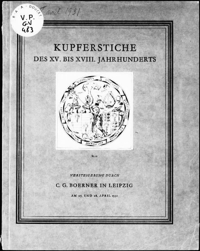 Kupferstiche des XV. bis XVIII. Jahrhunderts : [vente des 27 et 28 avril 1931]