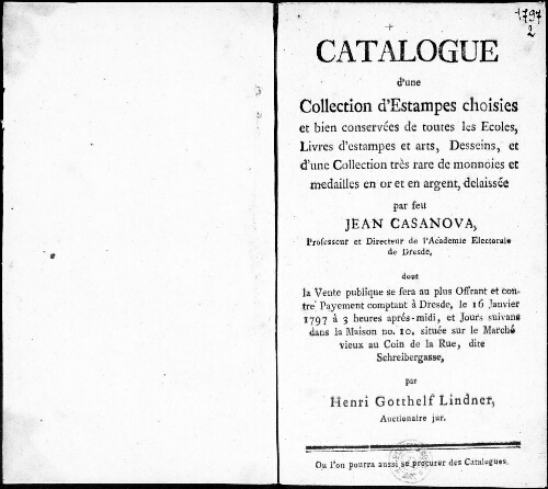 Catalogue d'une collection d’estampes choisies [...] : [vente du 16 janvier 1797]