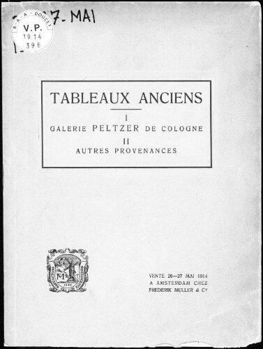 Catalogue d'une vente importante de tableaux anciens […] : [vente du 26 mai 1914]