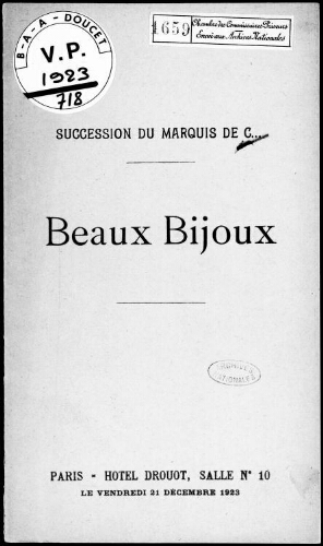 Succession du Marquis de C. Beaux bijoux : [vente du 21 décembre]