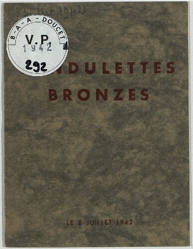 Succession de M. Raymond Vachet, Pendulettes, bronzes : [vente du 8 juillet 1942]