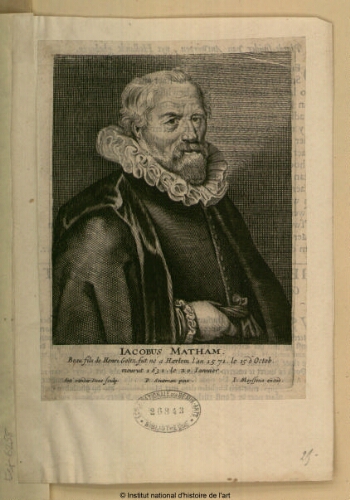 Jacobus Matham, beau-fils de Henri Goltz, fut né à Harlem l'an 1571 le 15 d'octobre, mourut 1631 le 20 janvier
