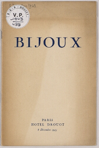 Bijoux : [vente du 8 décembre 1943]