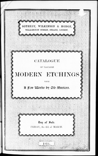 Catalogue of valuable modern etchings [...] : [vente du 6 mars 1914]